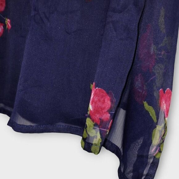 Antica Satori Dress Sz Medium Red Navy Chiffon Short Sleeve Sheer Mini Cocktail - Picture 4 of 13